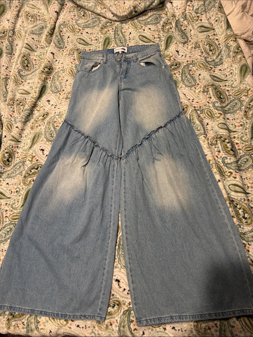 Fashion Nova Light Blue Tiered Denim Maxi Skirt-Style Jeans - Picture 2 of 3